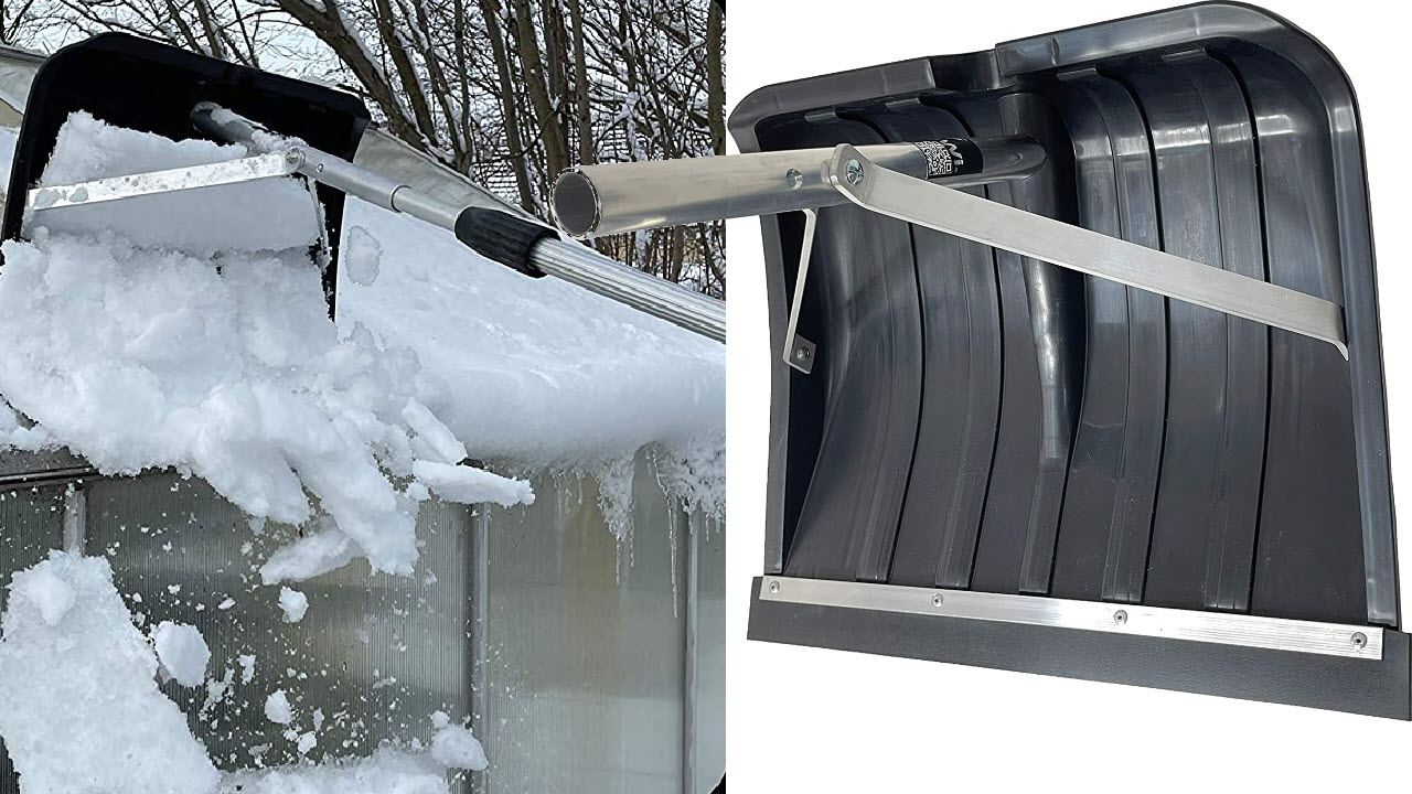 FenWi Dach Schneeräumer Anbau für Teleskopstange oder Teleskopstiel, Dachräumer zur Schnee-Entfernung mit Gummi-Schürfleiste als Oberflächenschutz